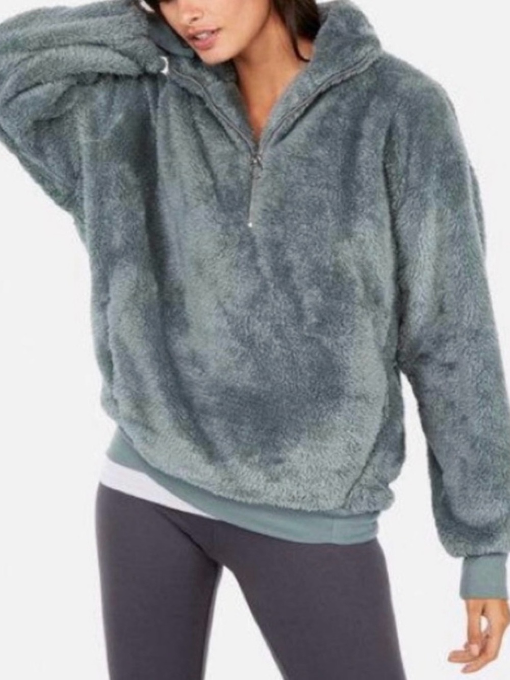 Express OneEleven Plush Sherpa Half-Zip Pullover Small Teal Green Cozy Soft Girl